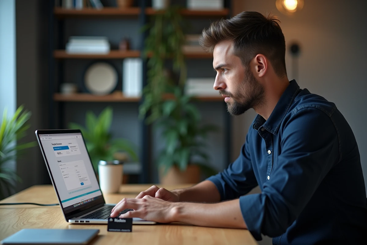 Homme effectuant un achat en ligne avec une carte Kadéos Infini depuis son bureau