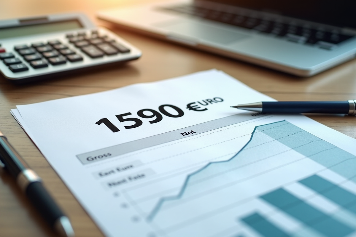 Bureau moderne avec calculatrice et fiche de salaire