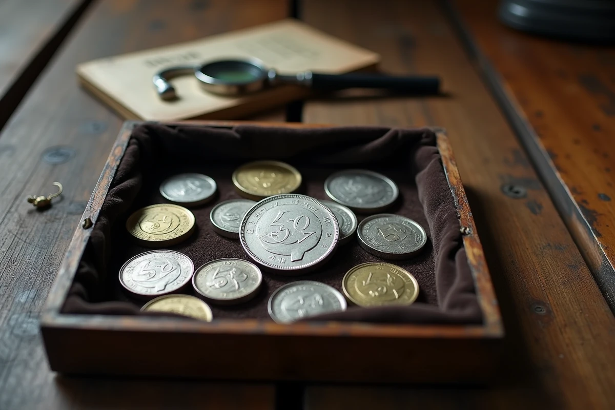 Collection de pièces 50 francs Hercule dont une datée 1977 dans un plateau numismatique