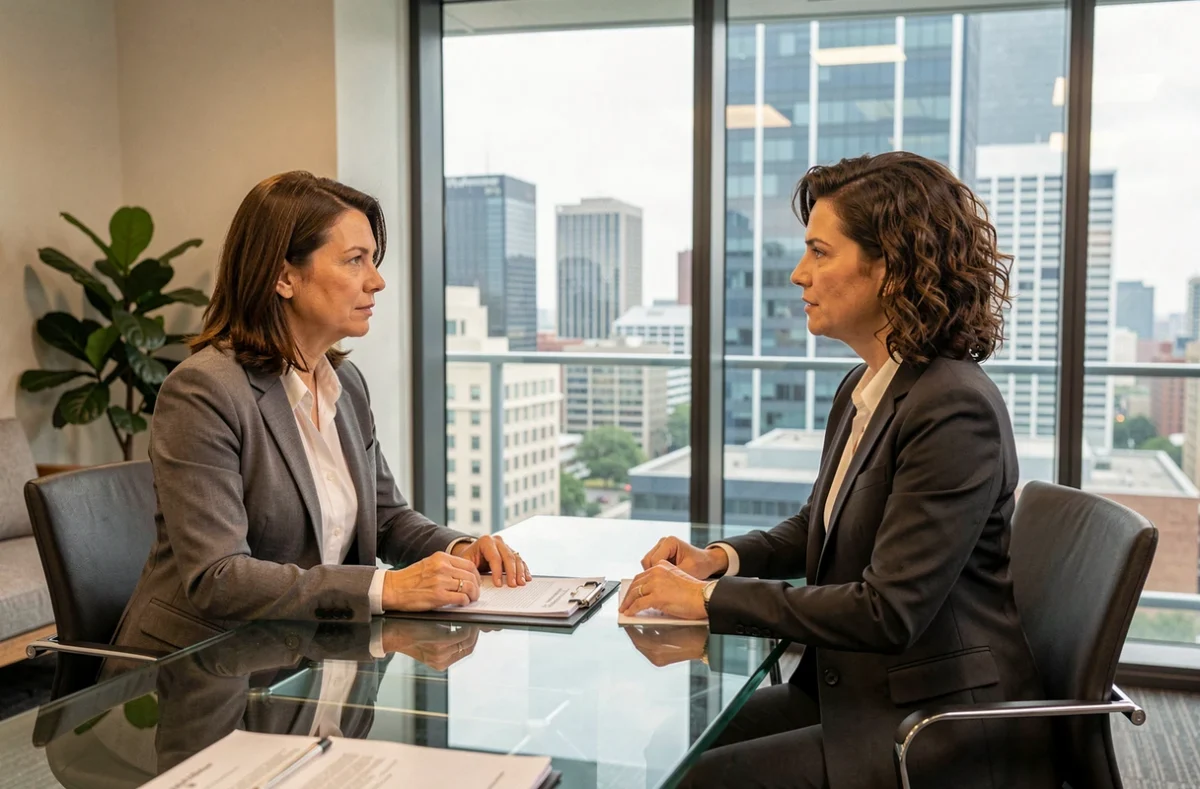 Femme consultant un conseiller financier pour un investissement en usufruit de SCPI dans un bureau moderne
