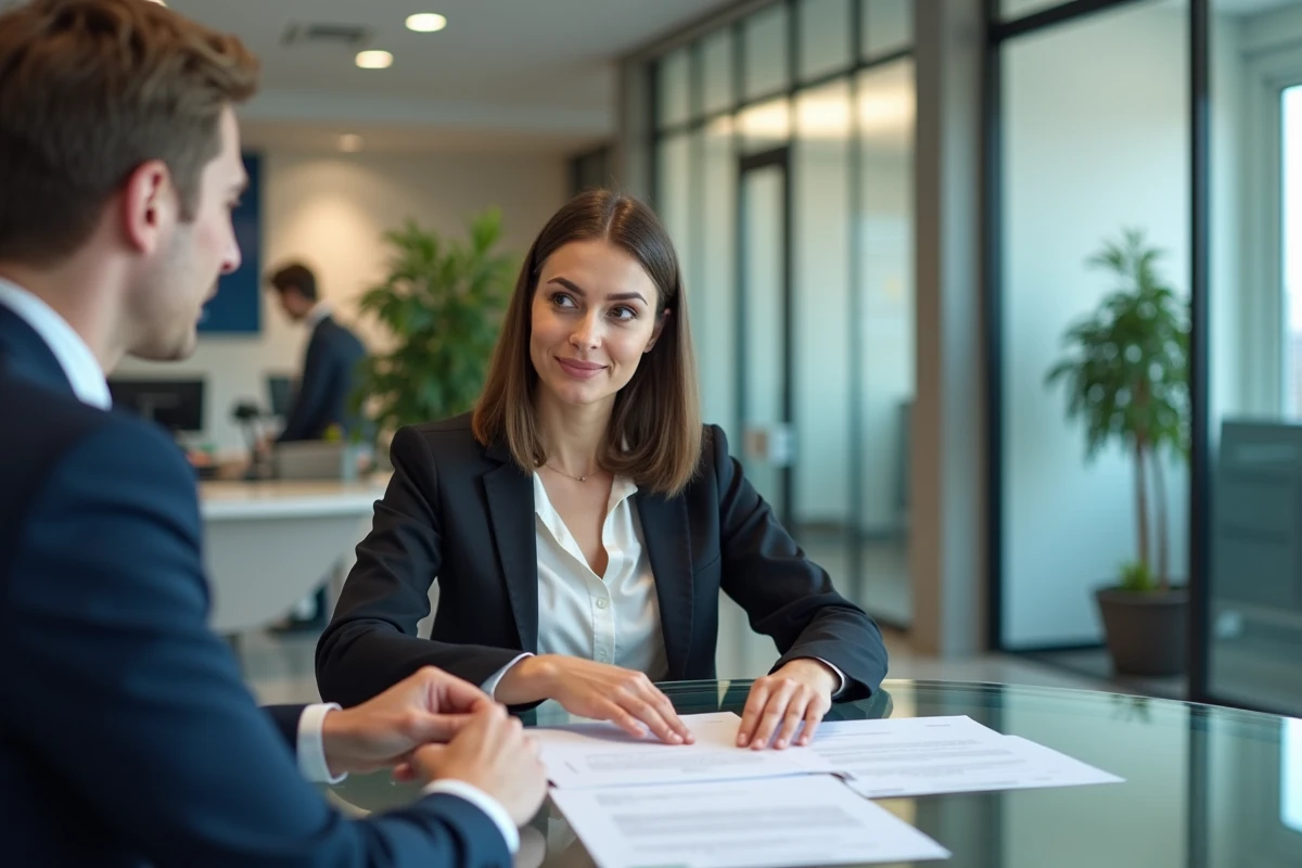 Femme non-résidente en consultation bancaire avec conseiller financier pour déclaration de compte à l'étranger