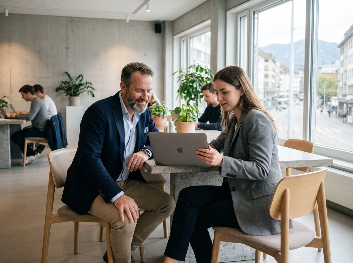 Homme d affaires et femme comptable dans un espace coworking suisse
