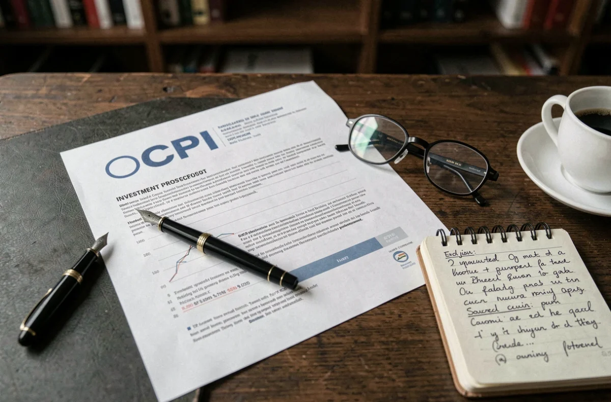 Documents d'investissement SCPI en démembrement sur un bureau en bois avec stylo et notes manuscrites