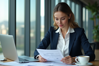 Femme d affaires concentrée sur ses documents financiers