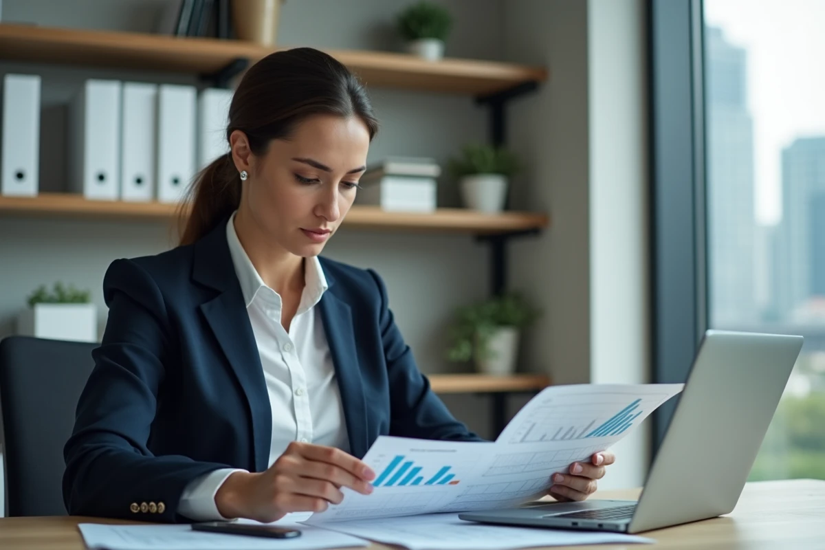 Femme professionnelle analysant des placements financiers sur un ordinateur portable dans un bureau moderne en 2026