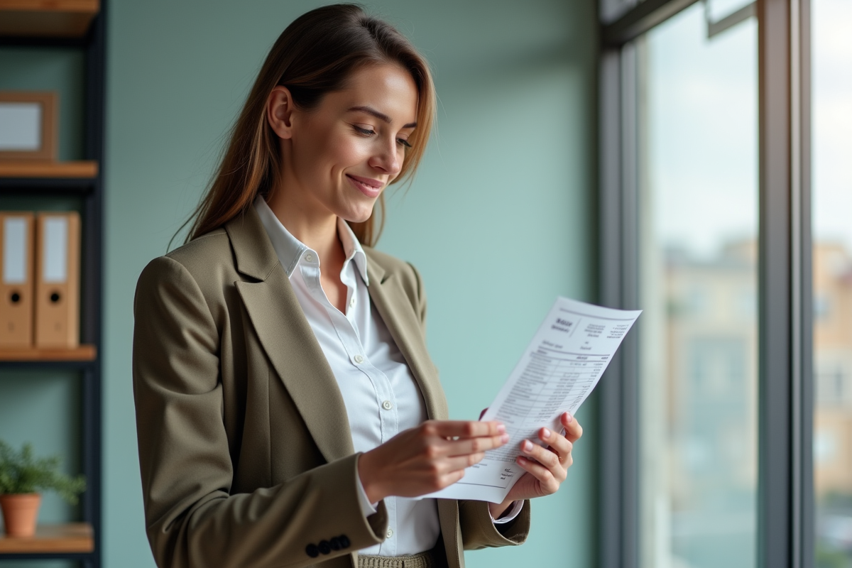 Jeune femme française analysant un relevé de dividendes