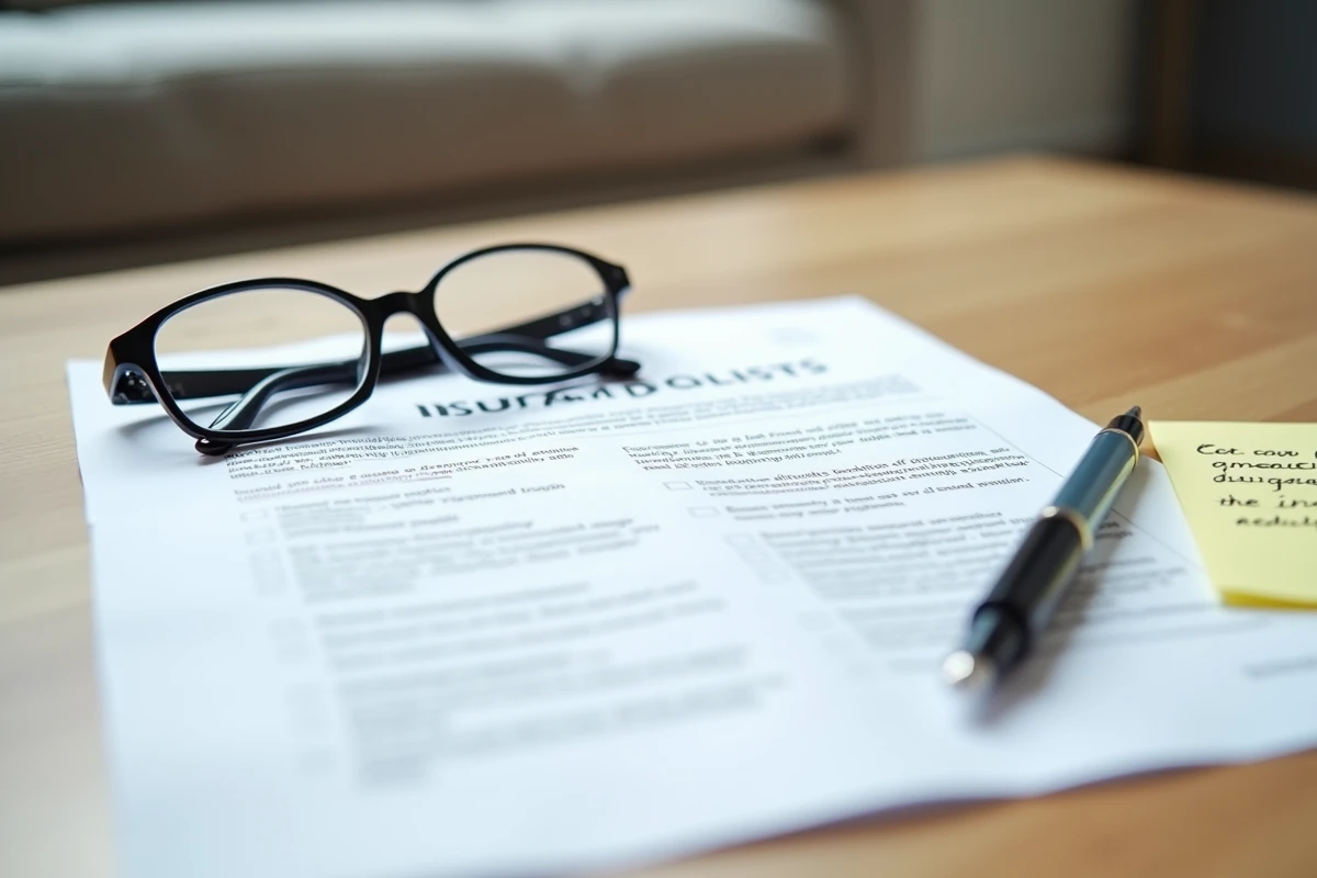 Gros plan sur une notice d'information d'assurance avec annotations manuscrites et questions sur les clauses