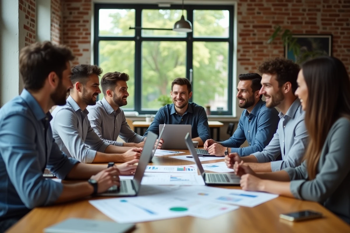 Jeunes économistes discutent autour d une table de travail