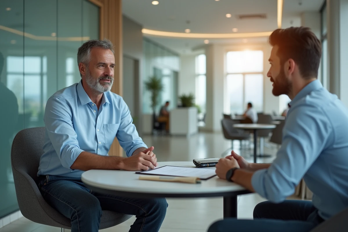 Homme d âge écoute un conseiller financier dans une banque