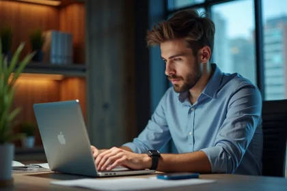 Homme d'affaires regardant des graphiques de cryptomonnaies sur son ordinateur