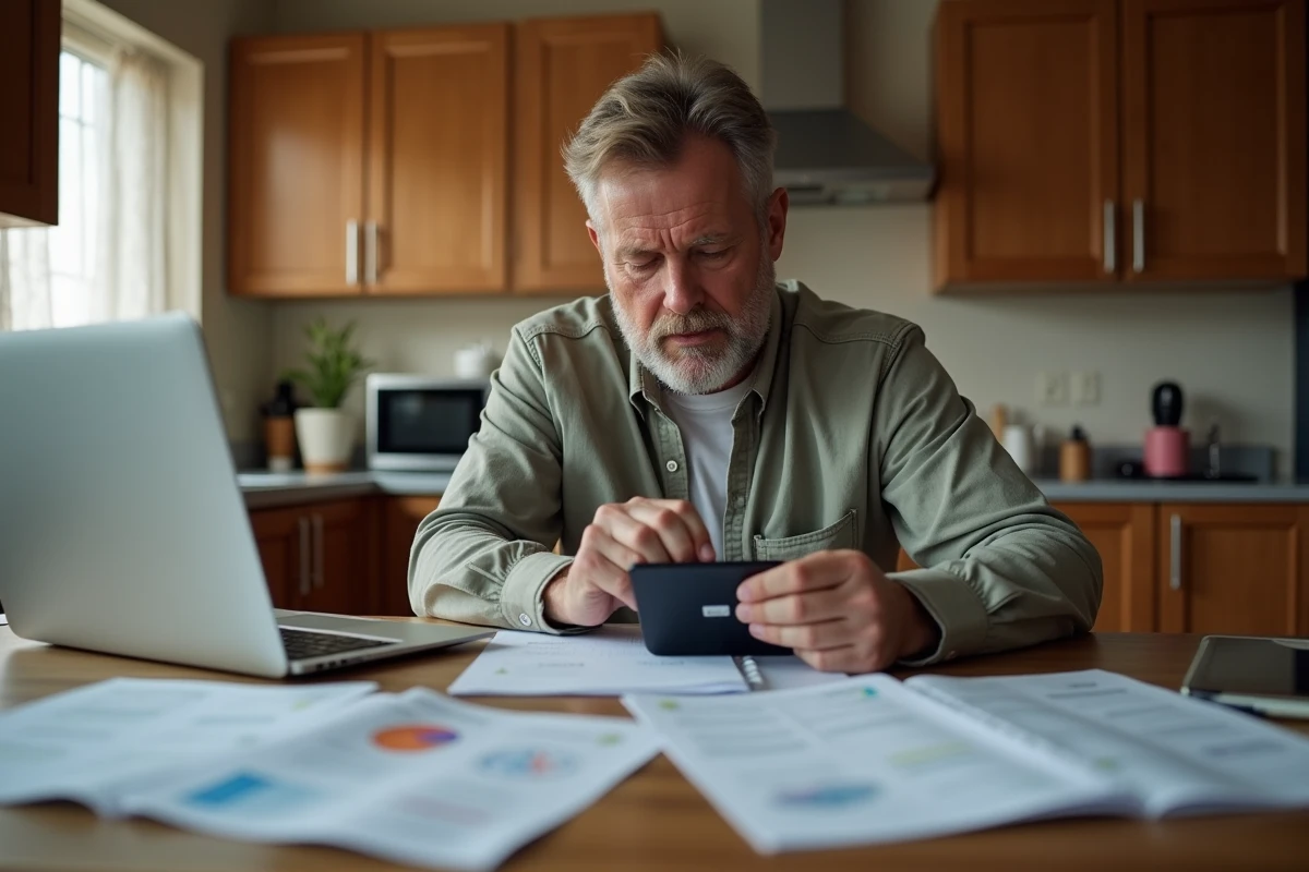 Homme calculant ses heures supplémentaires à la maison
