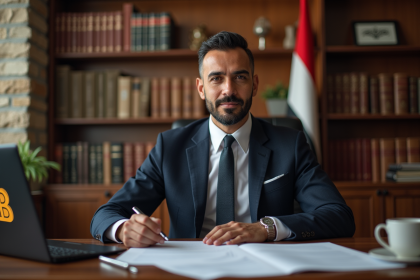 Homme d'affaires egyptien en costume dans son bureau