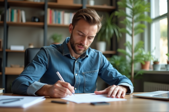 Homme d'affaires remplissant un formulaire de fermeture de compte