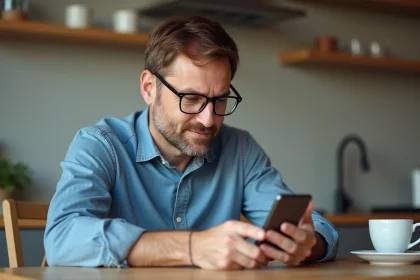 Homme d'âge moyen utilisant une application bancaire sur smartphone