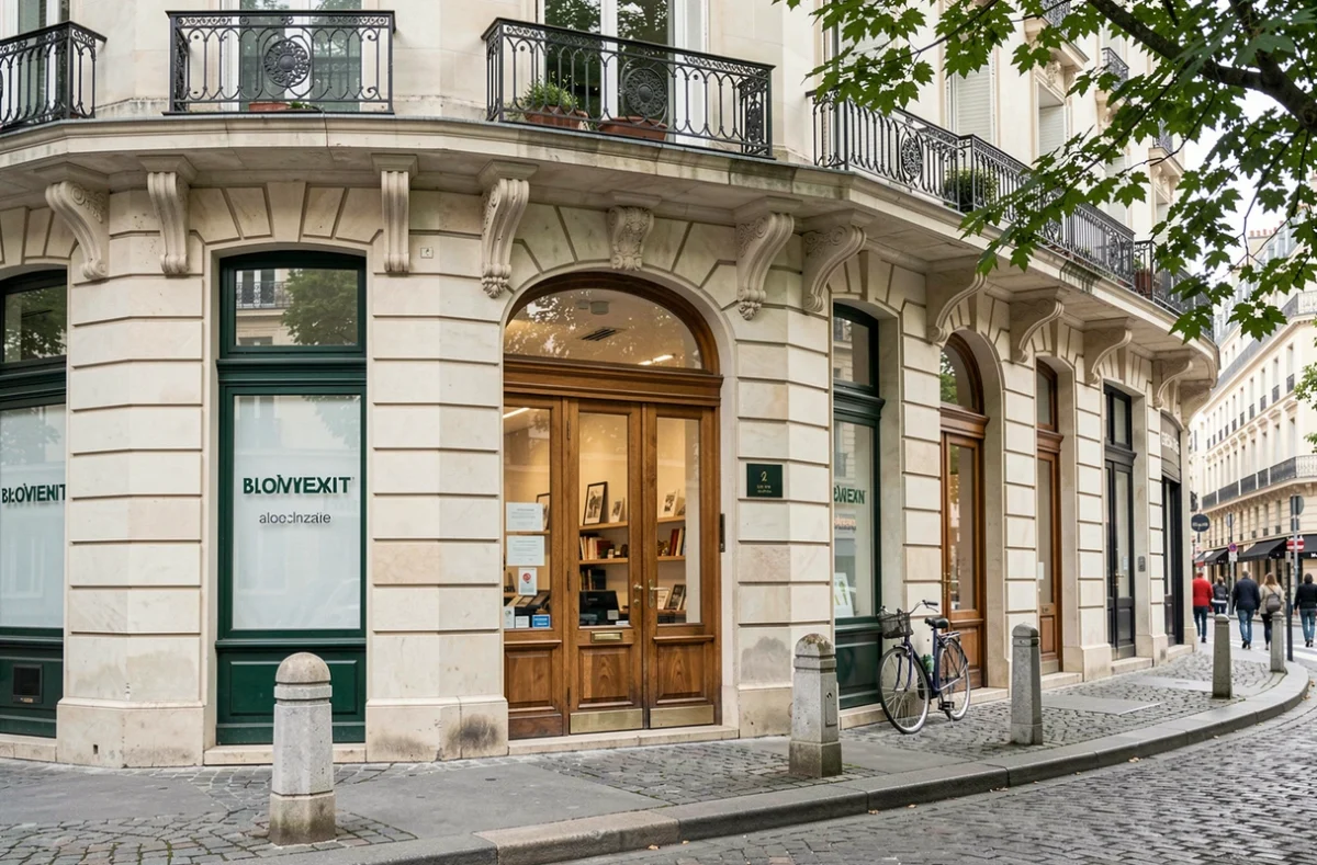 Immeuble haussmannien parisien abritant une agence immobilière, symbole des actifs sous-jacents d'une SCPI comme Génépierre