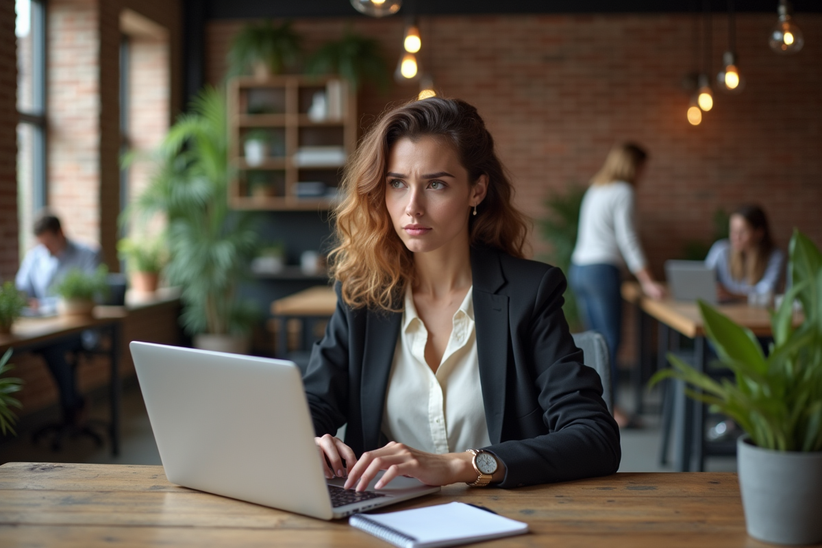 Jeune femme entrepreneure travaillant dans un espace coworking