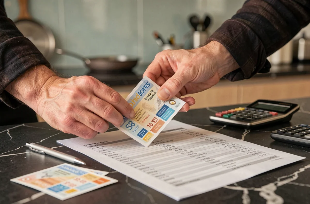 Mains tenant un ticket Euromillions et comparant les résultats avec une feuille de statistiques des 20 derniers tirages