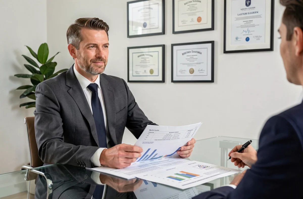 Courtier Martin Courtier en séance de conseil avec un client pour un dossier d'investissement locatif parisien