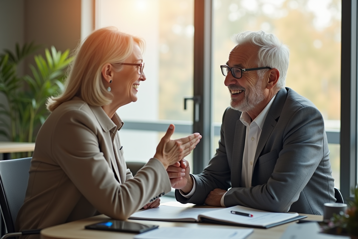 Famille rencontrant un conseiller en assurance dans un bureau moderne