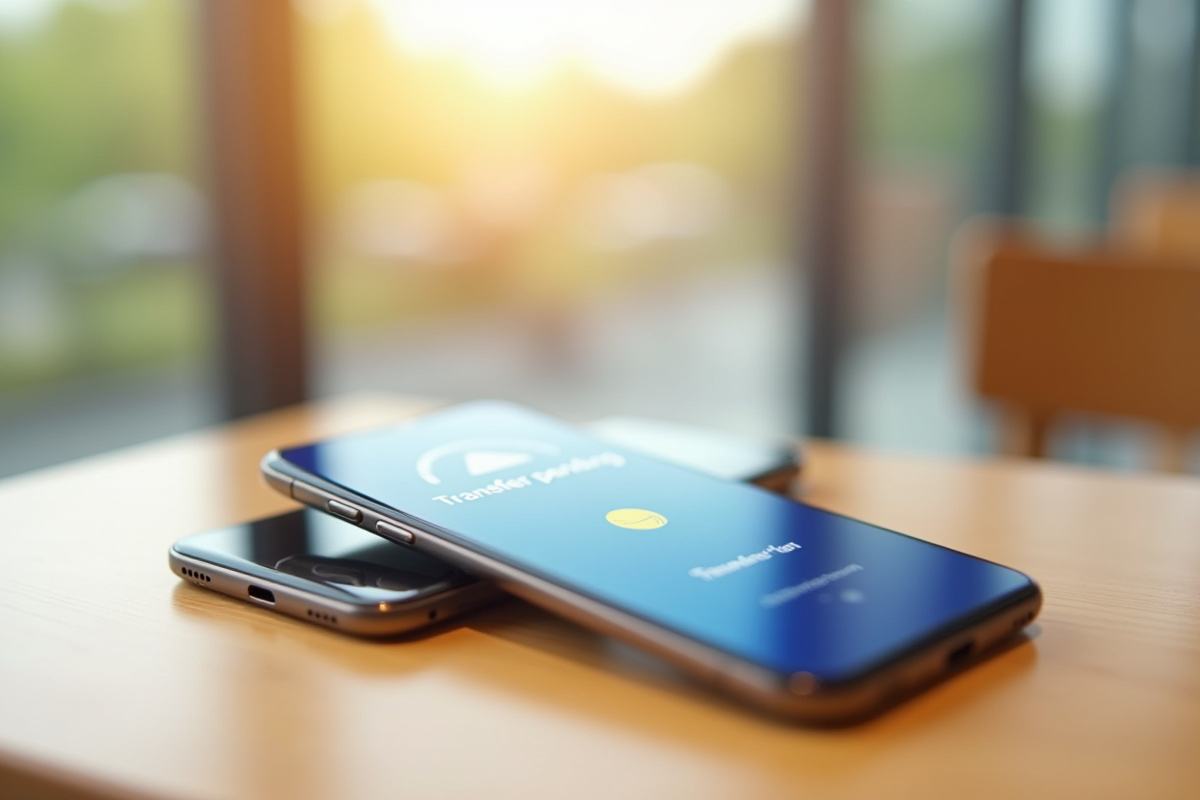 Deux smartphones avec une application bancaire et une horloge