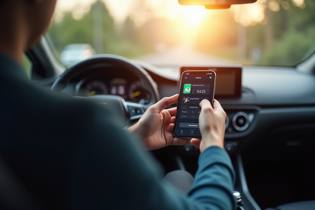 Intérieur moderne voiture avec application sur smartphone