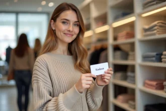Femme utilisant une carte cadeau Kadéos Infini dans un magasin de vêtements